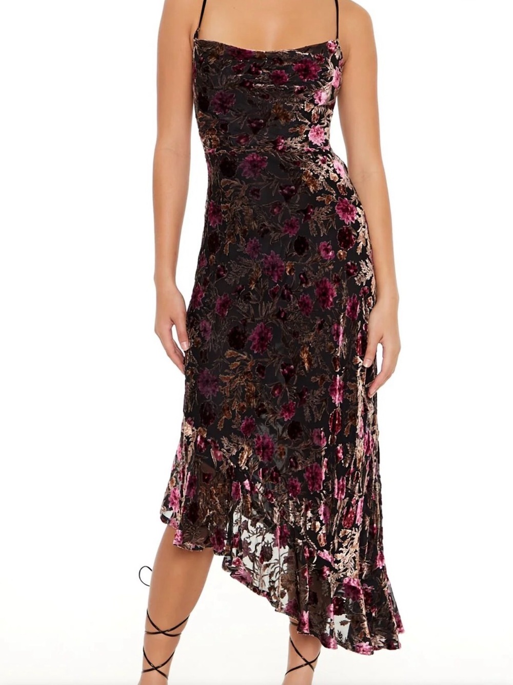 FOREVER 21 Midi Asymmetrical Dress XS  Floral Whimsical Y2K Inspired